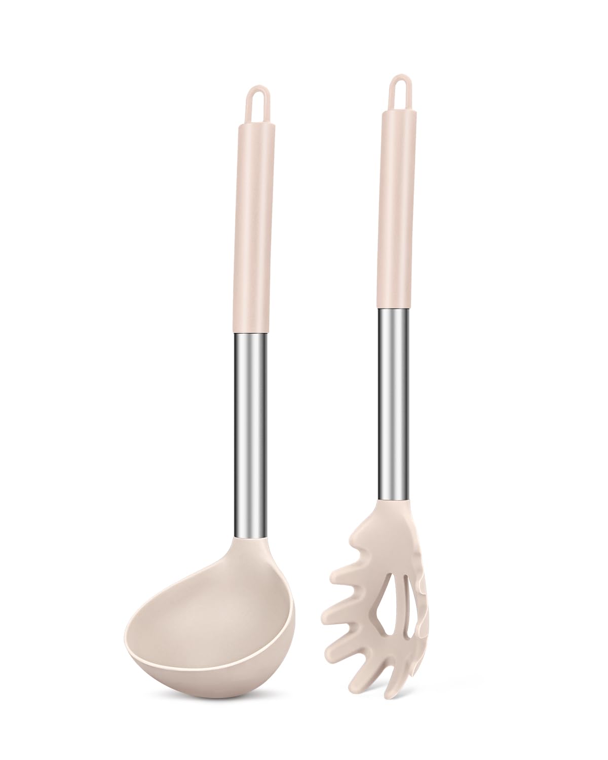 BUNDLEPRO Silicone Soup Ladle and Pasta Spoon Set, 2 Pack, Black