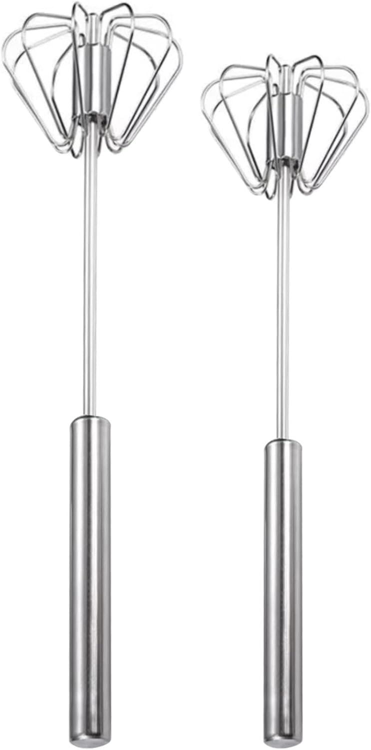2PCS Semi Automatic Whisk Stainless Steel Semi-Automatic Egg Whisk for Home