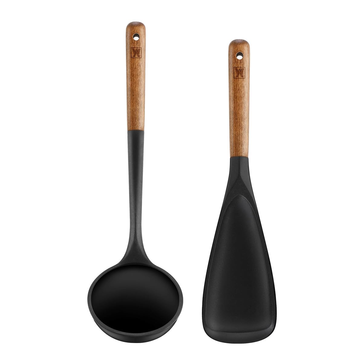 Cooking Ladle: Silicone Kitchen Utensil with Long Wooden Handles, Heat Resistant Cookware, Protects Surfaces with Gentle Head Design, Portion Batter, Professional Chef Wok Soup Ladle