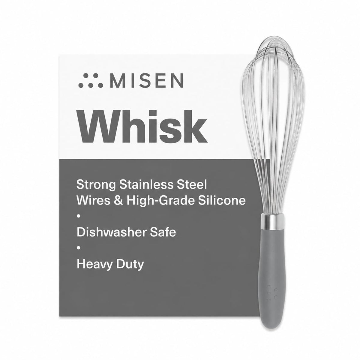 Misen Stainless Steel Balloon Whisk - Dishwasher Safe - Ergonomic Silicone Grip, Versatile Cooking Whisk for Eggs, Durable Construction - Professional-Grade Kitchen Tool - Gray