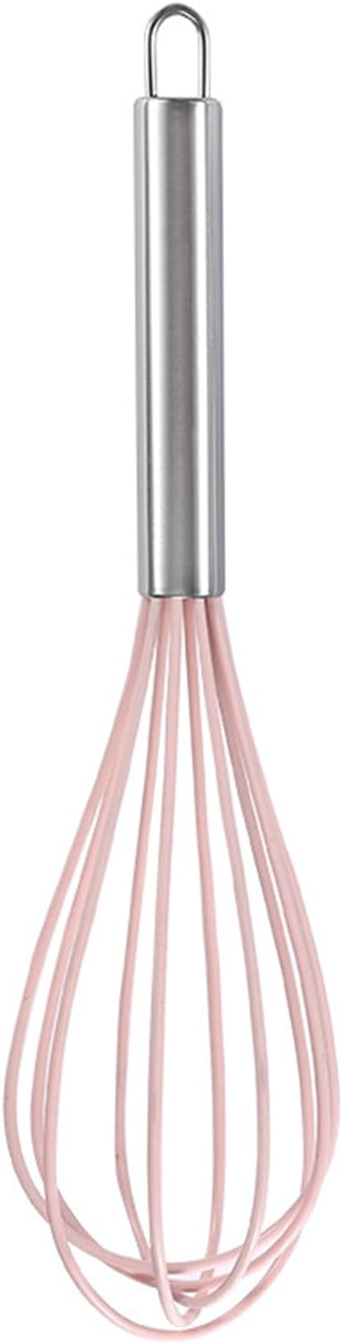 Manual Silicone Whisk Manual Eggs Beater Durable Kitchen Pastry Tools Cake Baking Utensil Mixer for Baking and Cooking, 12 inches, Pink