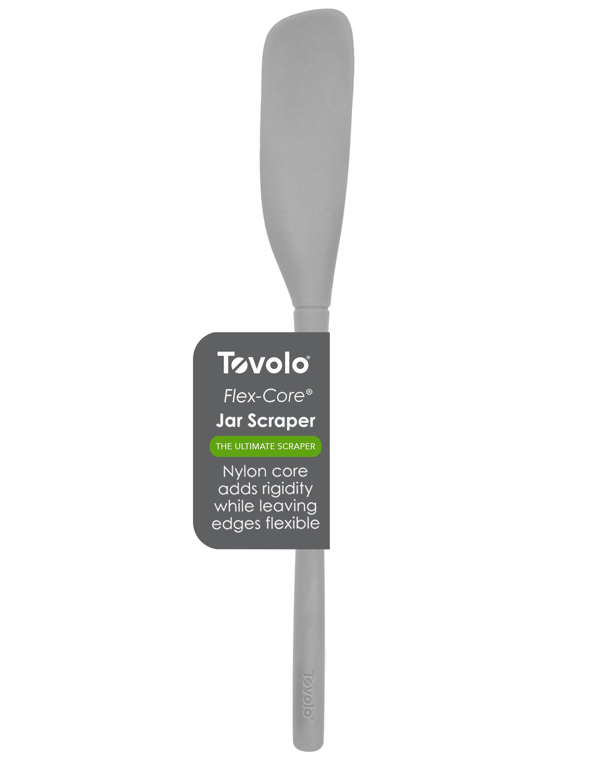 Tovolo Flex-Core Silicone Jar Scraper 11 Inch Spatula, Oyster Gray