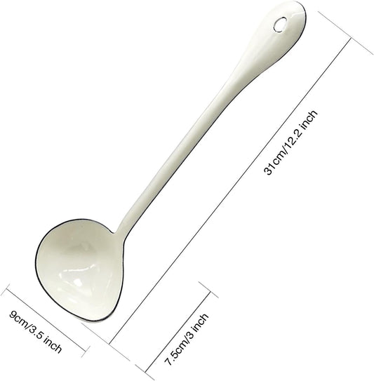 White Soup Ladle Spoons 12.2 Inch Big Serving Cooking Spoons Enamel Steel Stew Gravy Ladles for Serving