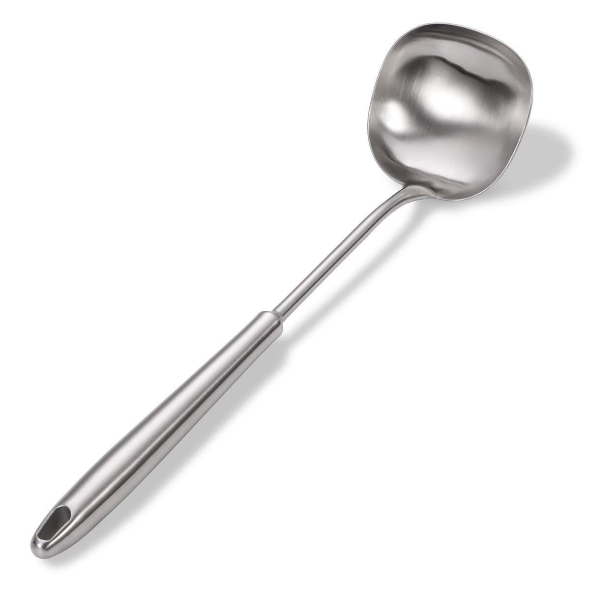 15.4" Large Soup Ladle,316 Stainless Steel Kitchen Ladle with Unique Square Head,Premium Matte Finish Gravy Ladle for Serving Stews,Soups&Sauces,Ergonomic Heat-Resistant Handle Soup Spoon