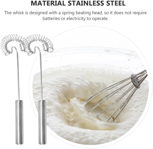 BESTonZON Manual Milk Frother 2 pack Stainless Steel Egg Whisk and Hand Held Beater Mixer with Ergonomic Non-Slip Handle Spring Beating Head for Coffee Latte Hot Chocolate Baking