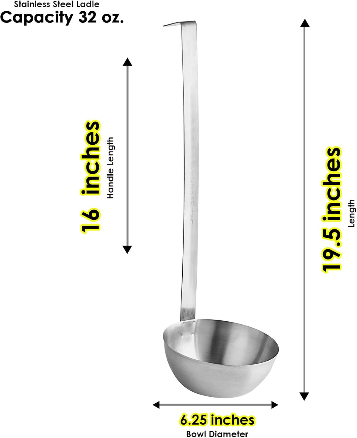 Stainless Steel Ladle, 32 oz – Heavy-Duty 2-Piece Construction, Long Handle, Hooked Design for Easy Storage – Perfect for Soup, Stew, Chili, Sauce, and Commercial Kitchens (1, 32 Oz)