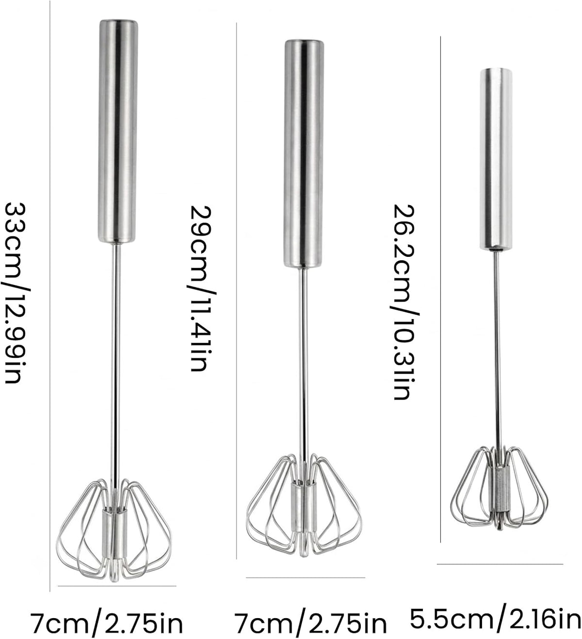 Automatic Eggbeater Manual Push Whisk Stainless Steel,10inch-2 Packs