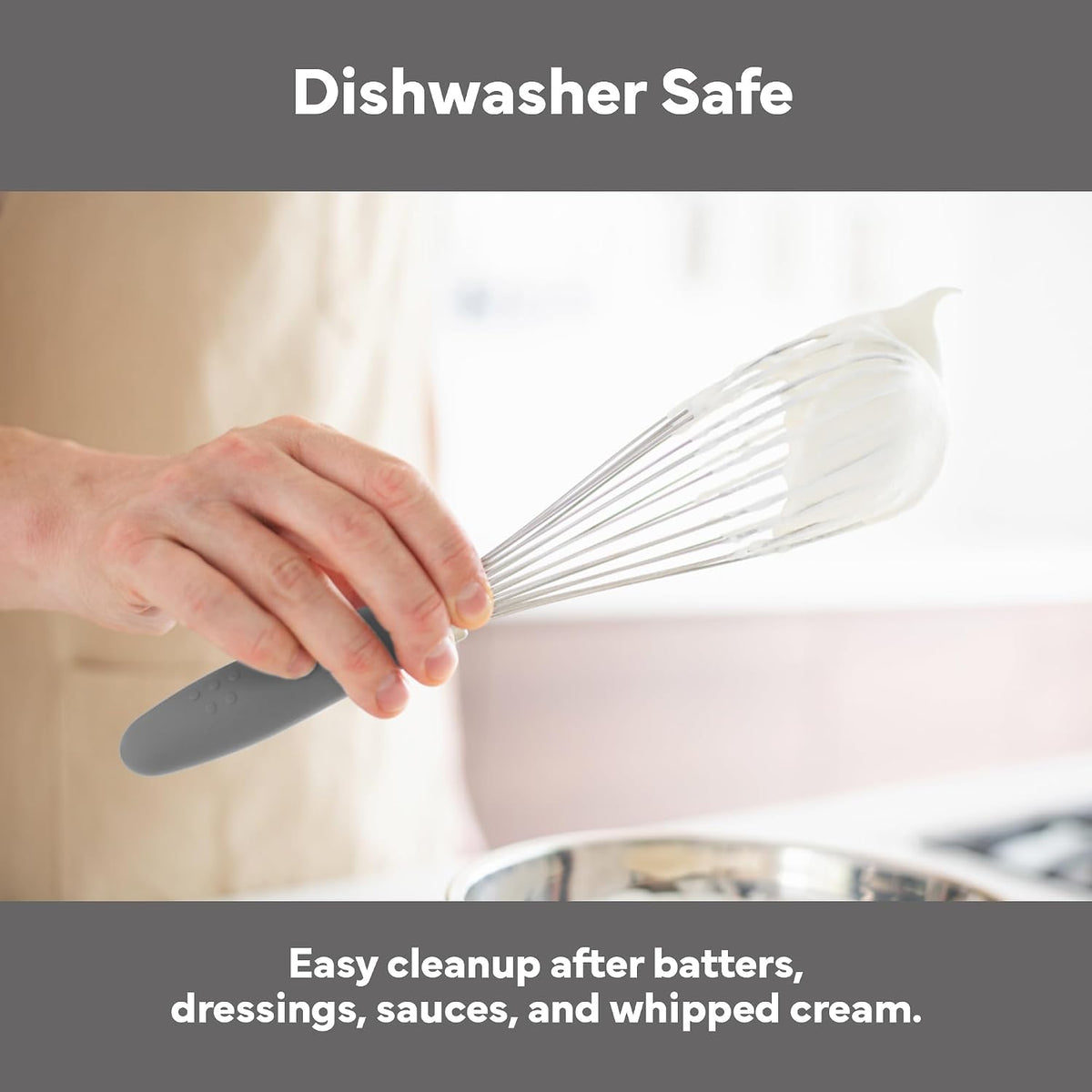 Misen Stainless Steel Balloon Whisk - Dishwasher Safe - Ergonomic Silicone Grip, Versatile Cooking Whisk for Eggs, Durable Construction - Professional-Grade Kitchen Tool - Gray