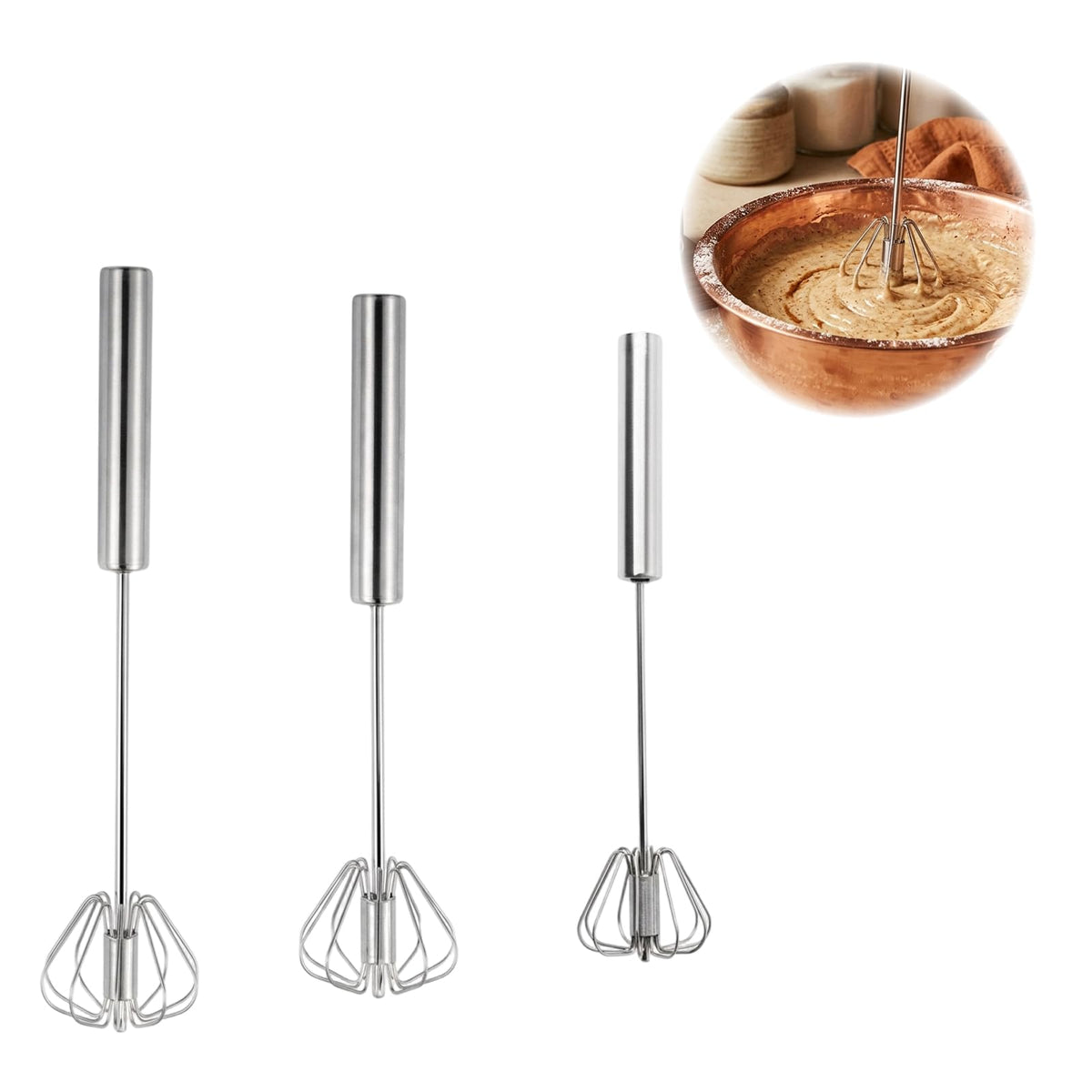 Automatic Eggbeater Manual Push Whisk Stainless Steel,10inch-2 Packs