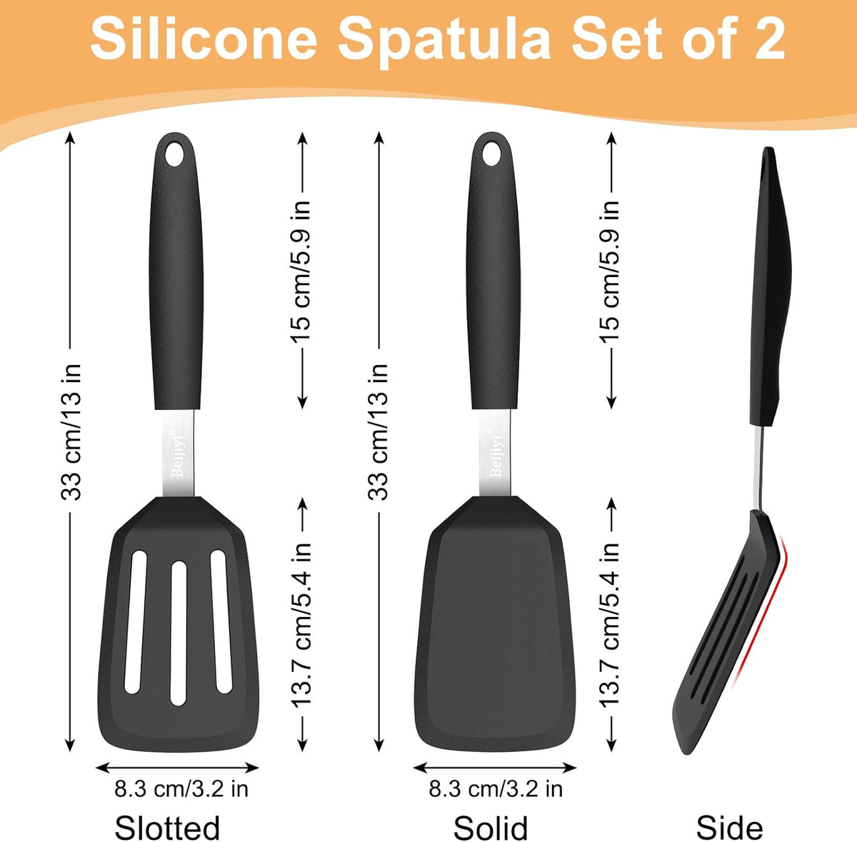 Beijiyi 2 Pack Silicone Spatula Set, Heat Resistant, for Nonstick Cookware