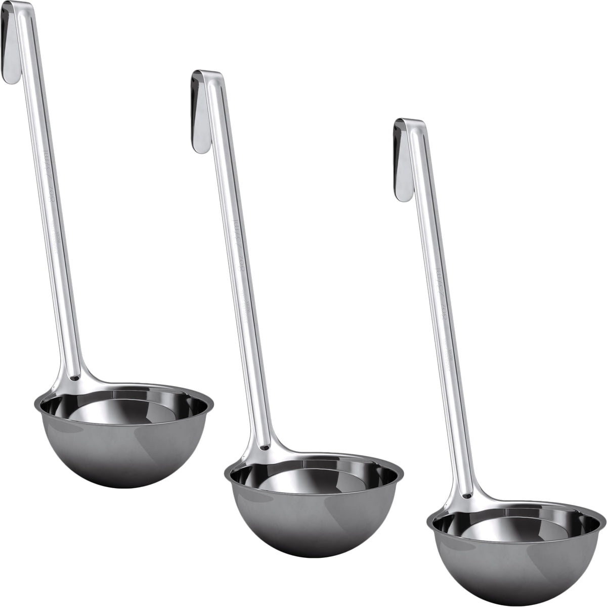 Super Sturdy, Ergonomic 1 Oz. Soup Ladle 3 Pk. Stainless Steel Ladles with Long Handles. Best Kitchen Accessories for Stirring, Portioning and Serving Soups, Chili and Stew in Restaurants and at Home