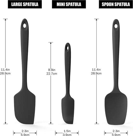 Doosu 600°F Heat Resistant Silicone Spatula Scrapers (Set of 3, Black)