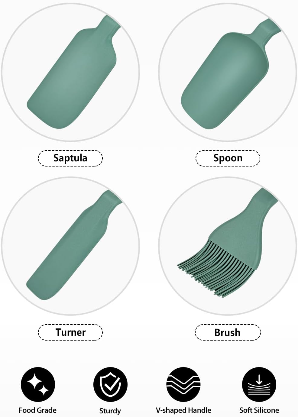 4Pcs Silicone Spatula Set, V-Hover, Non-Scratch, 450°F Heat Resistant