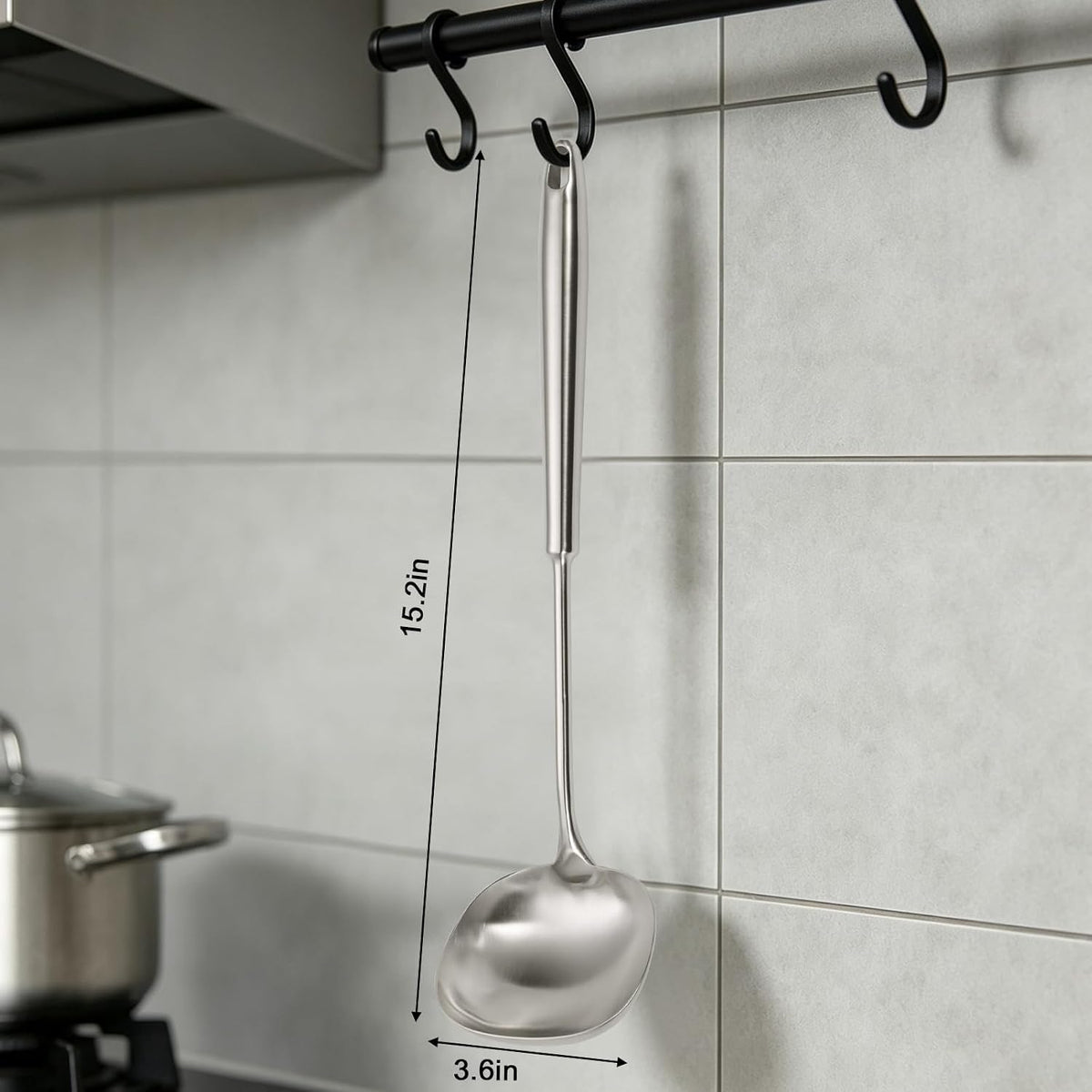 15.4" Large Soup Ladle,316 Stainless Steel Kitchen Ladle with Unique Square Head,Premium Matte Finish Gravy Ladle for Serving Stews,Soups&Sauces,Ergonomic Heat-Resistant Handle Soup Spoon