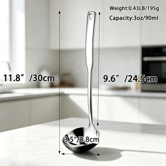 Soup Ladle 304 Stainless Steel Heavy Ladle with Pour Spout for Soups, Serving, Cooking, Stews and More 11.8 inch