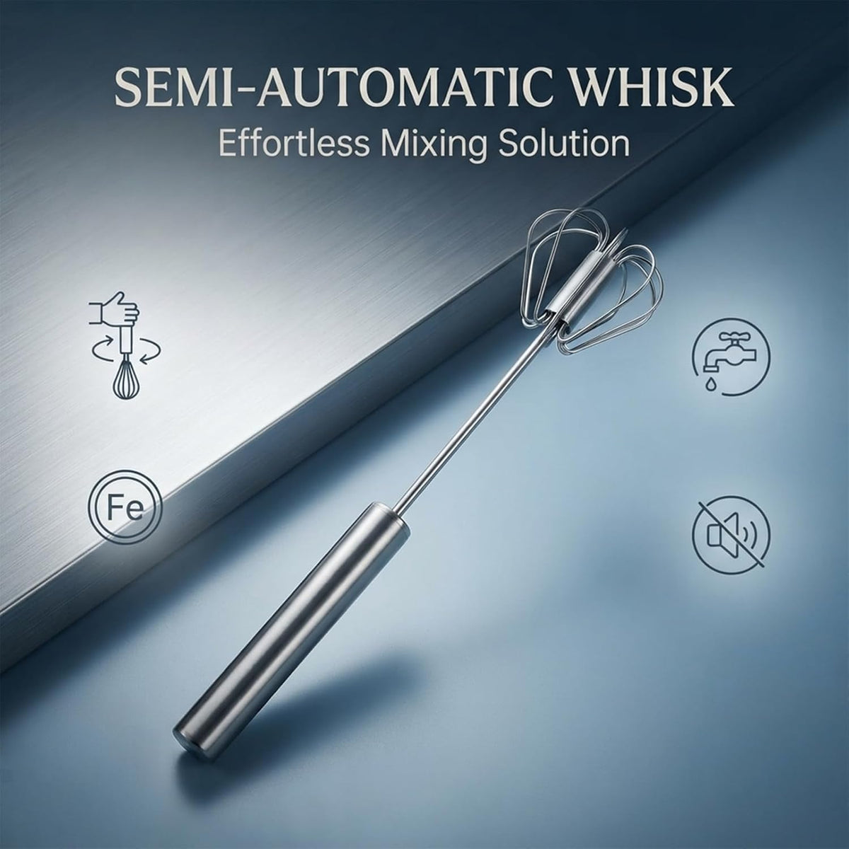 Sakerplus Stainless Steel Push Action Rotary Whisk Manual Egg Beater(10")