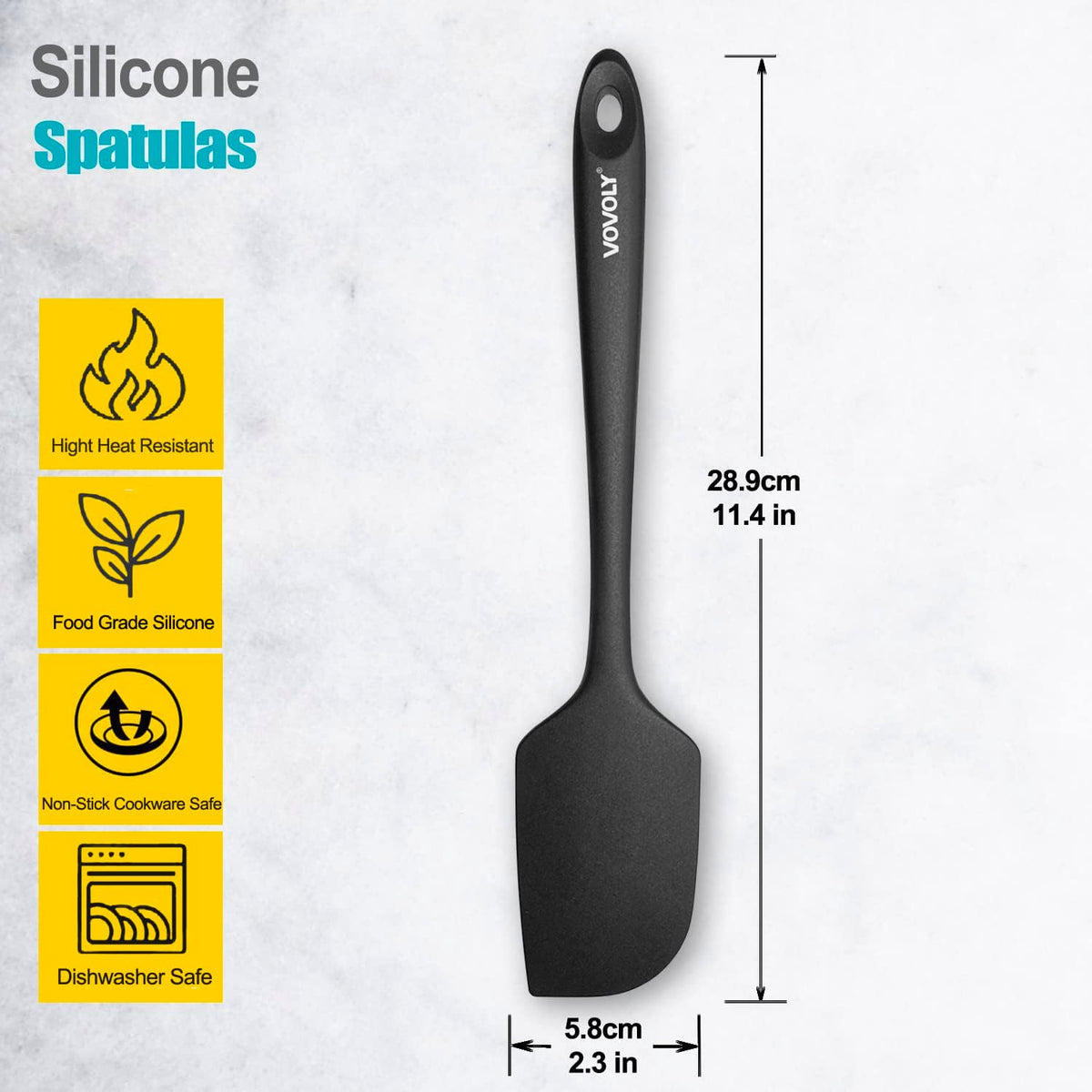 Silicone Spatula for Kitchen, 600°F Heat resistant Spatulas for Baking, Cooking, Scraping,and Mixing, Non Stick Kitchen Utensils, BPA Free, 11.2 IN, 3 Pack, Black
