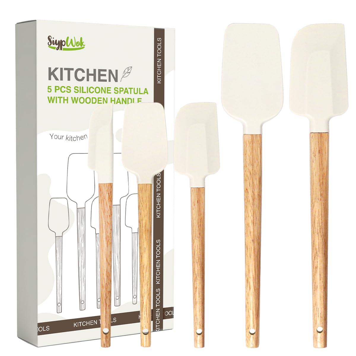 Silicone Spatula Set, Food Grade Rubber Spatula-4 Piece Nonstick Rubber Spatulas, Spoonula, Jar Scraper for Cooking, Baking, Mixing, Frosting - Heat Resistant Up to 600°F (4 Pcs Spatula Off-White)