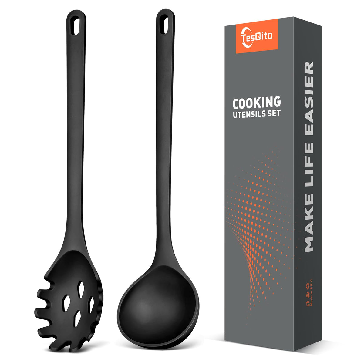 Silicone Spaghetti Spoon & Soup Ladle Cooking Utensils Set of 2 (Green)