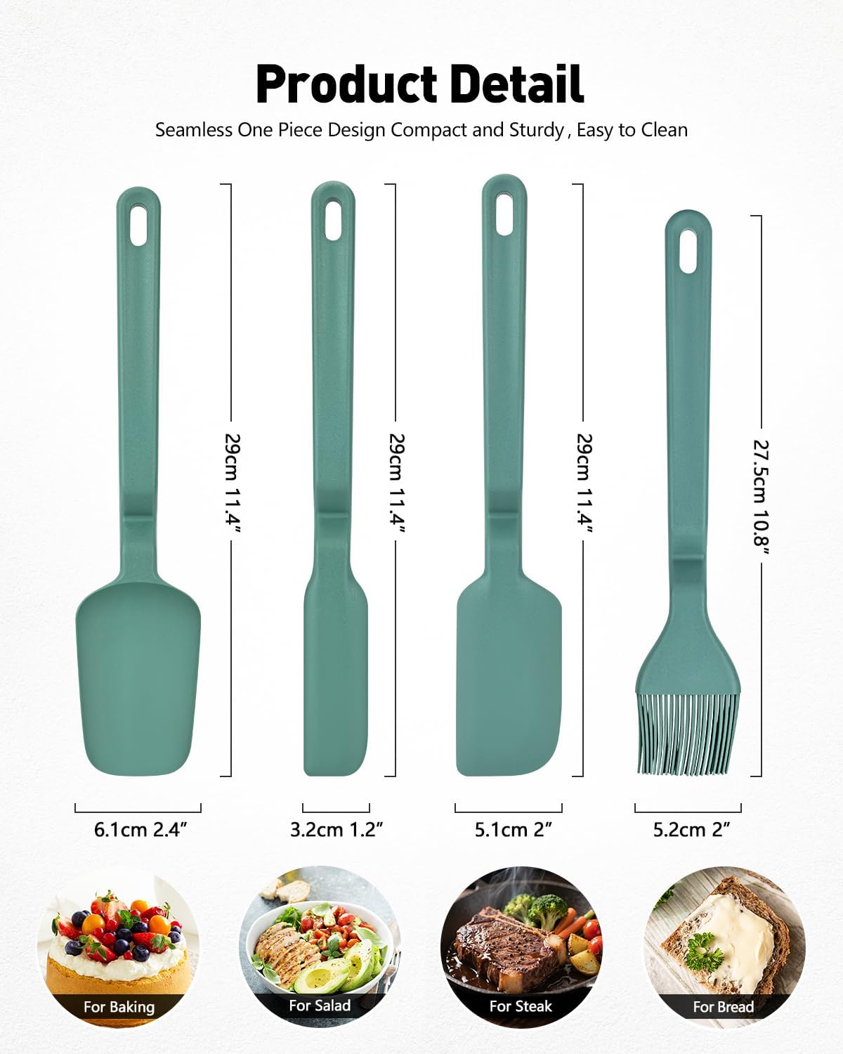 4Pcs Silicone Spatula Set, V-Hover, Non-Scratch, 450°F Heat Resistant