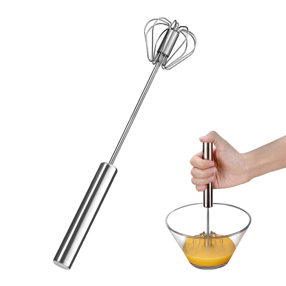 Egg Whisk, Upgraded Stainless Steel Semi Automatic Whisk,Hand Wisk Egg Beater Easy to Use for Making Cream, Blending, Whisking, Beating & Stirring (12 Inch)