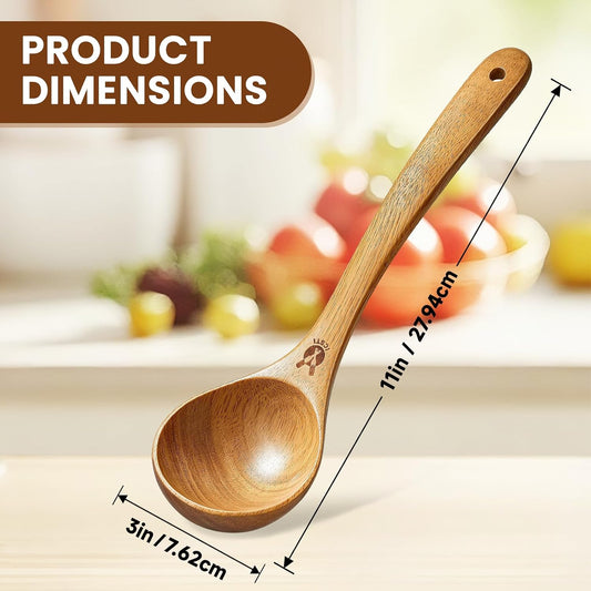 Wooden Ladle for Soup, Natural Teak Wood Soup Ladle, Kitchen Soup Spoons