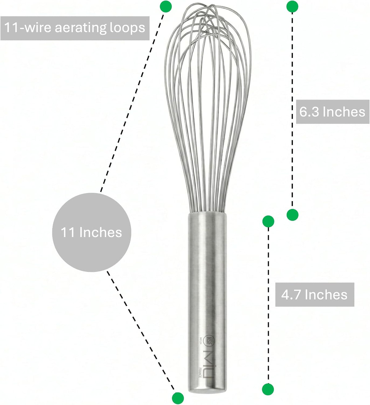 WALLFARM Balloon Whisk for Cooking, 11 Inch Stainless Steel