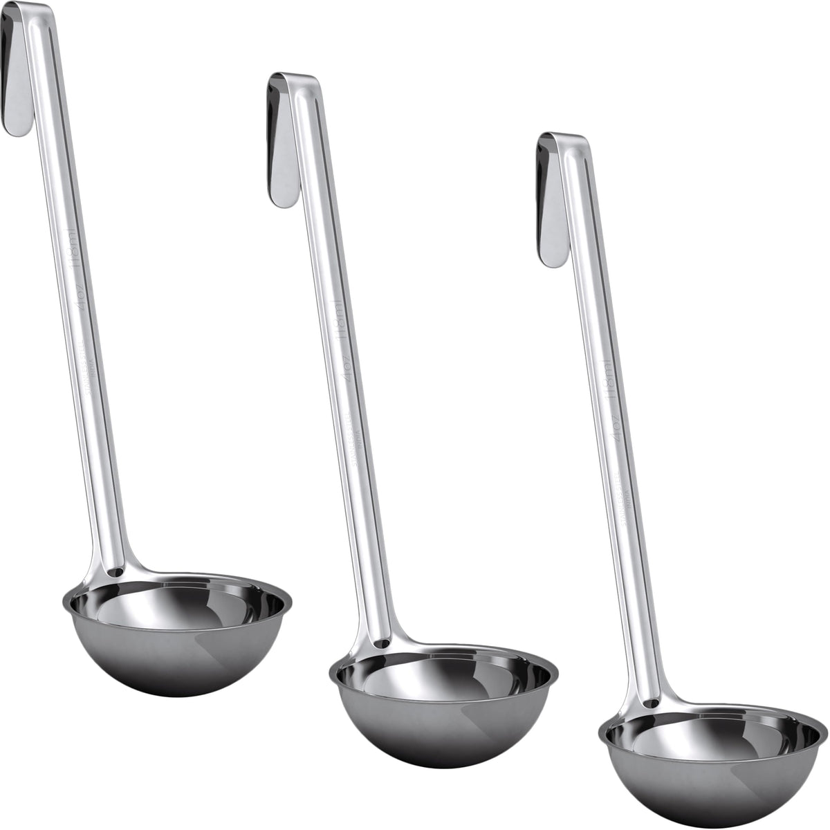 Super Sturdy, Ergonomic 1 Oz. Soup Ladle 3 Pk. Stainless Steel Ladles with Long Handles. Best Kitchen Accessories for Stirring, Portioning and Serving Soups, Chili and Stew in Restaurants and at Home