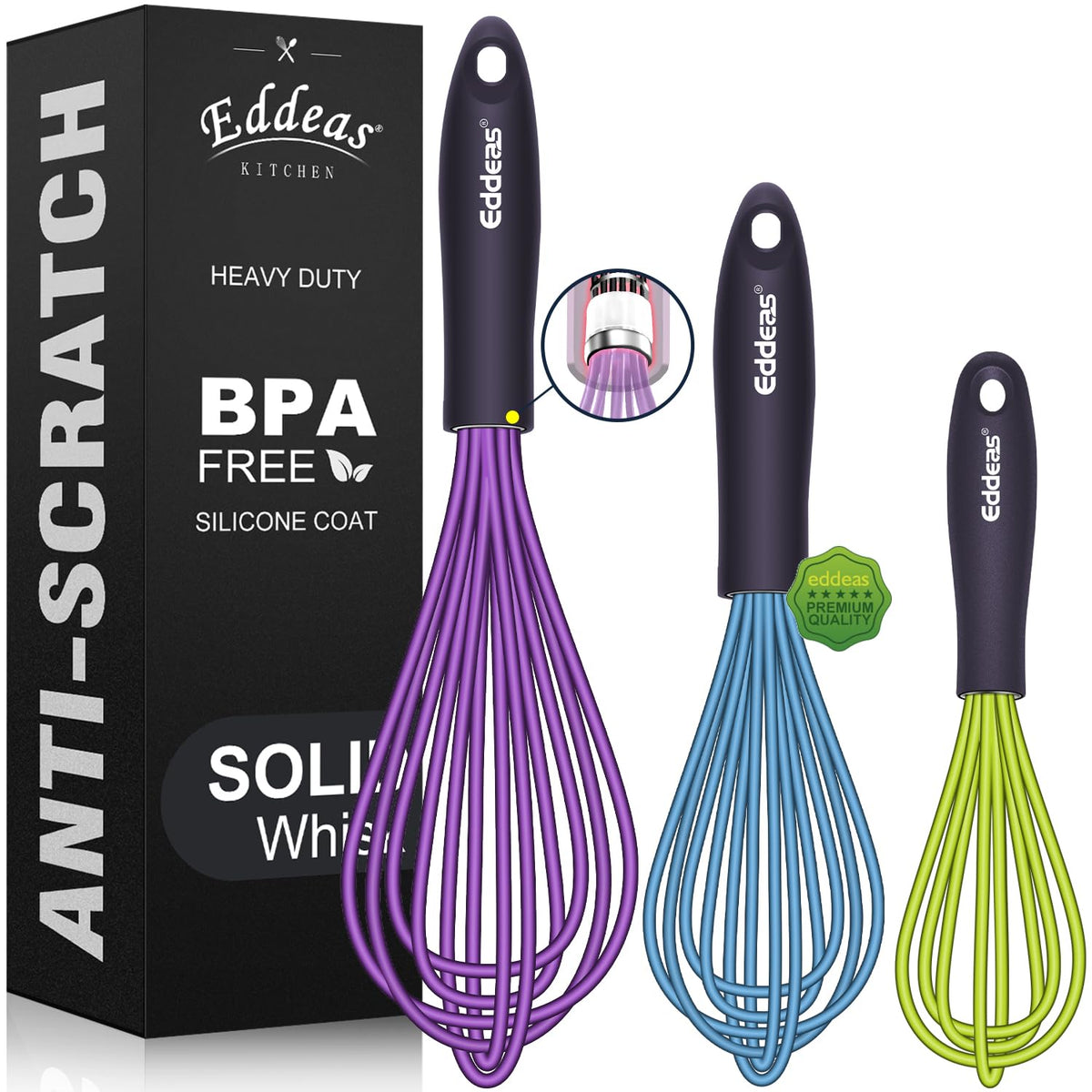 Eddeas 17in/43cm Extra Large Whisk,5Ib Heavy Duty Whisk, 2.4mm Wire Whisk Suitable for Mixing Thick batter and Large batch soup.Not suitable for individual small batch production(Silver)