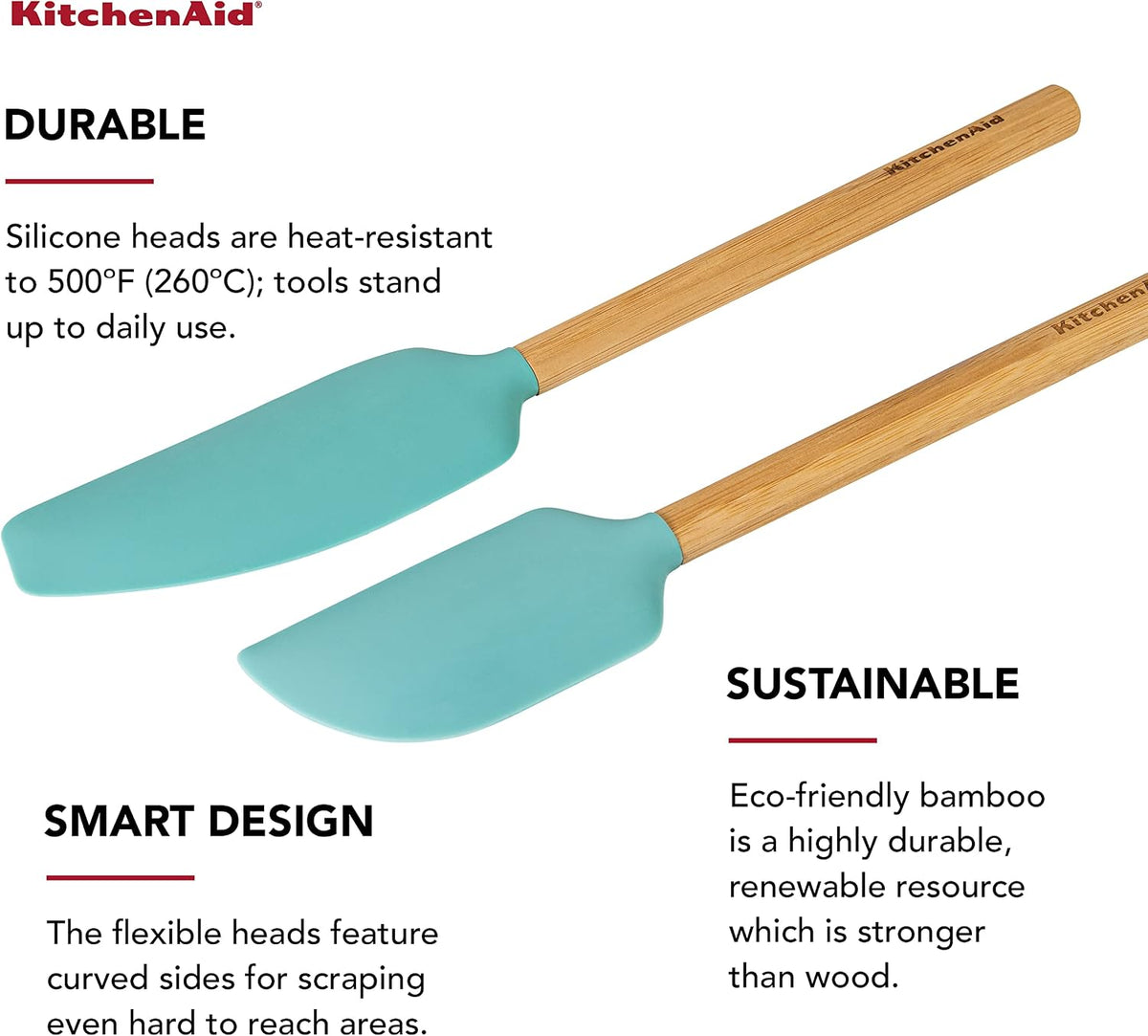 KitchenAid Bamboo Spatula Set, 2-Piece, Aqua Sky