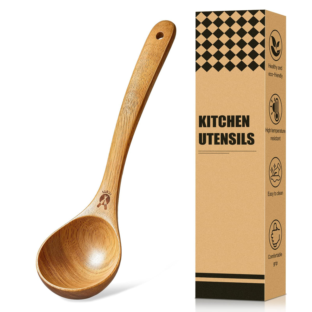 Wooden Ladle for Soup, Natural Teak Wood Soup Ladle, Kitchen Soup Spoons