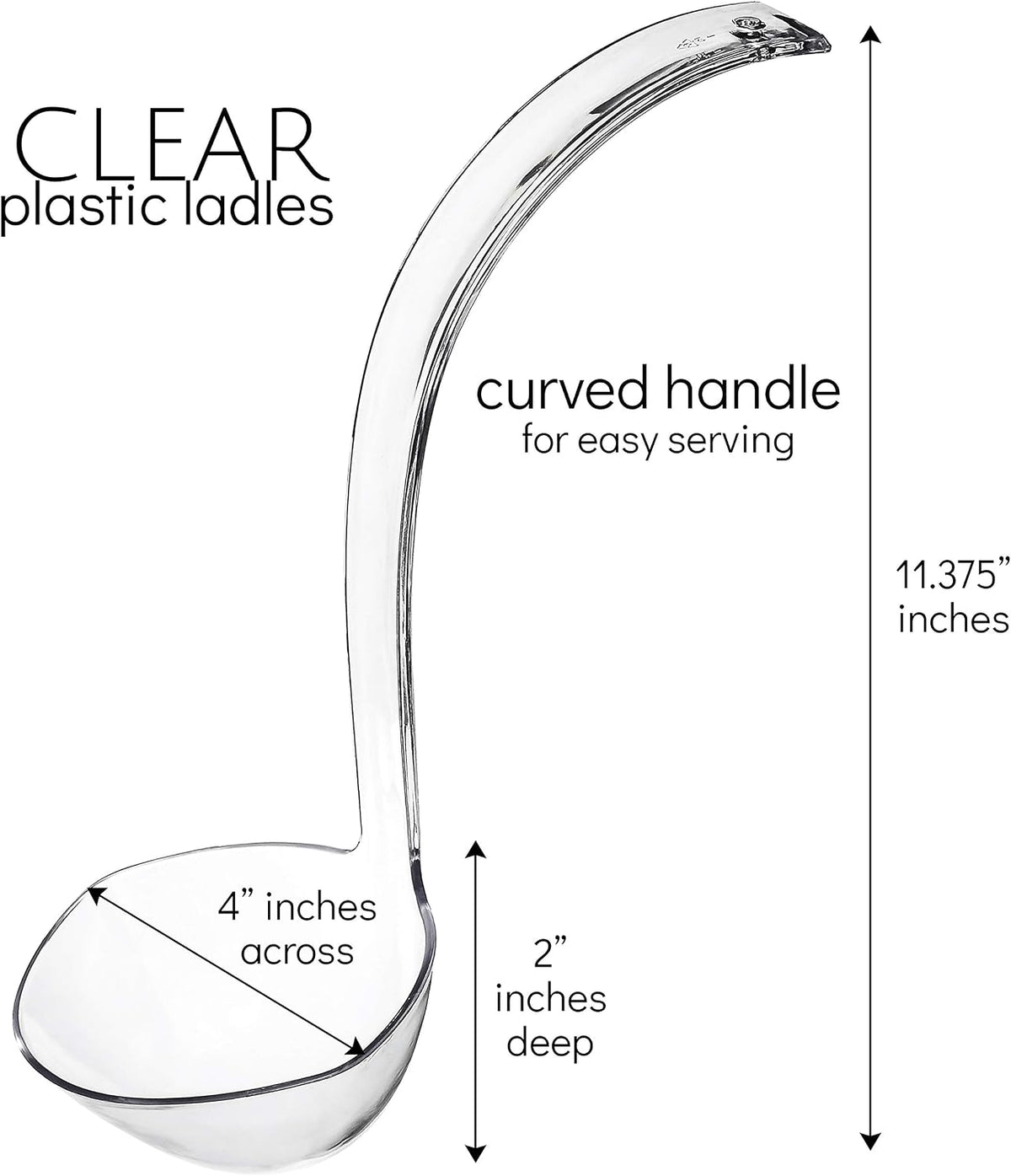 Plasticpro Disposable Plastic Soup/Punch Laddle Durable Heavy Duty Premium Serving Utensils Clear Pack of 4