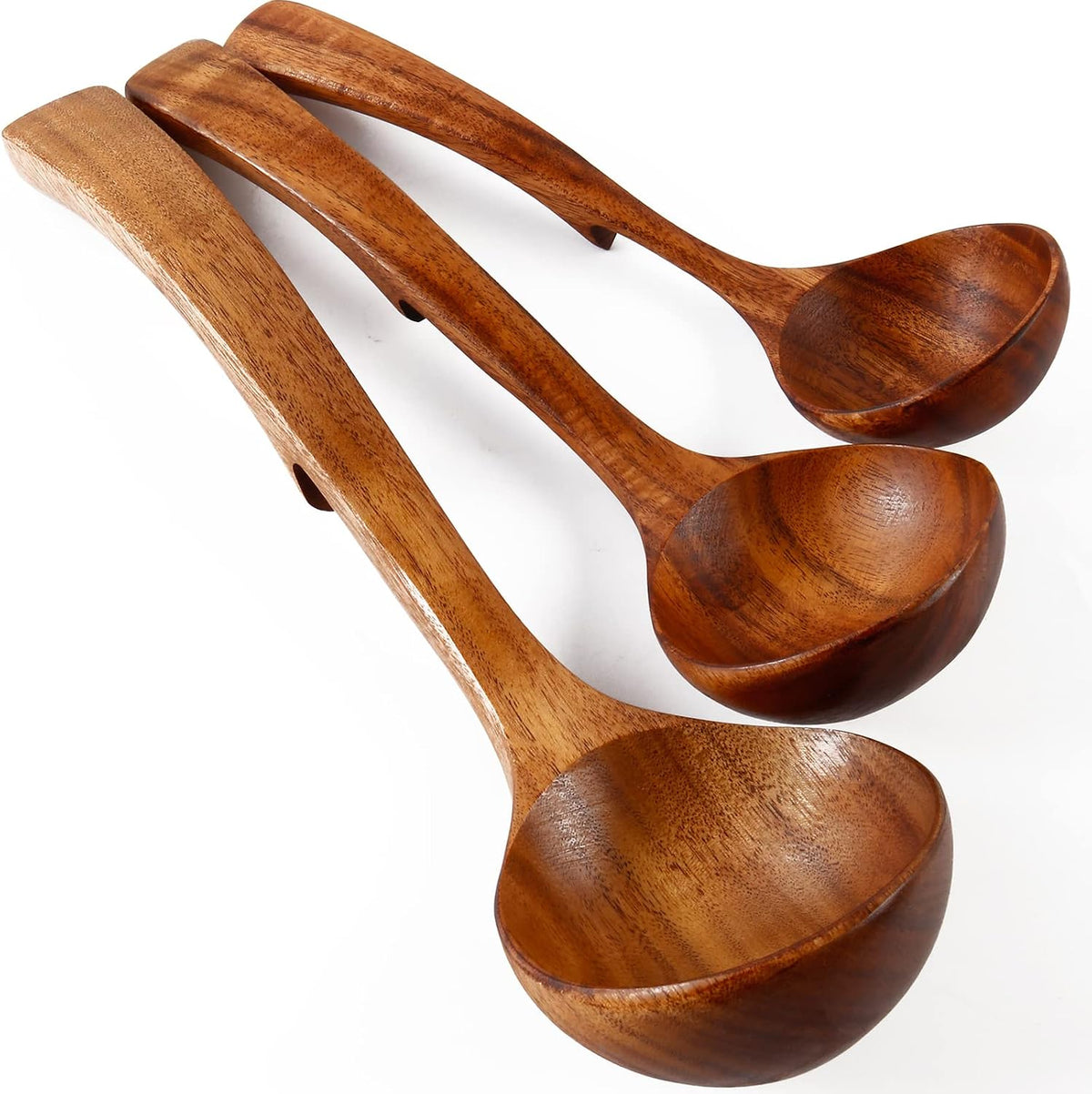 3Pcs Wooden Ladle for Soup, 3Size Natural Teak Wooden Spoons for Cooking, Non-Stick Wood Spoon, Wood Cooking Spoons, Wooden Soup Spoons, Kitchen Utensils Spoons Sets