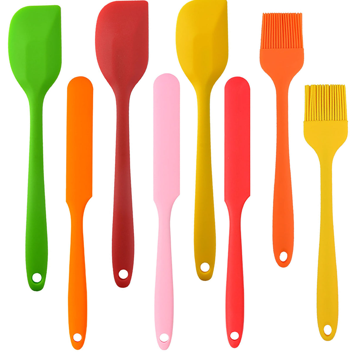 8-Piece Silicone Spatula Set, 446ºF Heat Resistant Rubber Scrapers for Non-Stick Cookware,Seamless One-Piece Design,BPA-Free Food Grade Kitchen Utensils for Baking,Cooking & Mixing,Dishwasher Safe