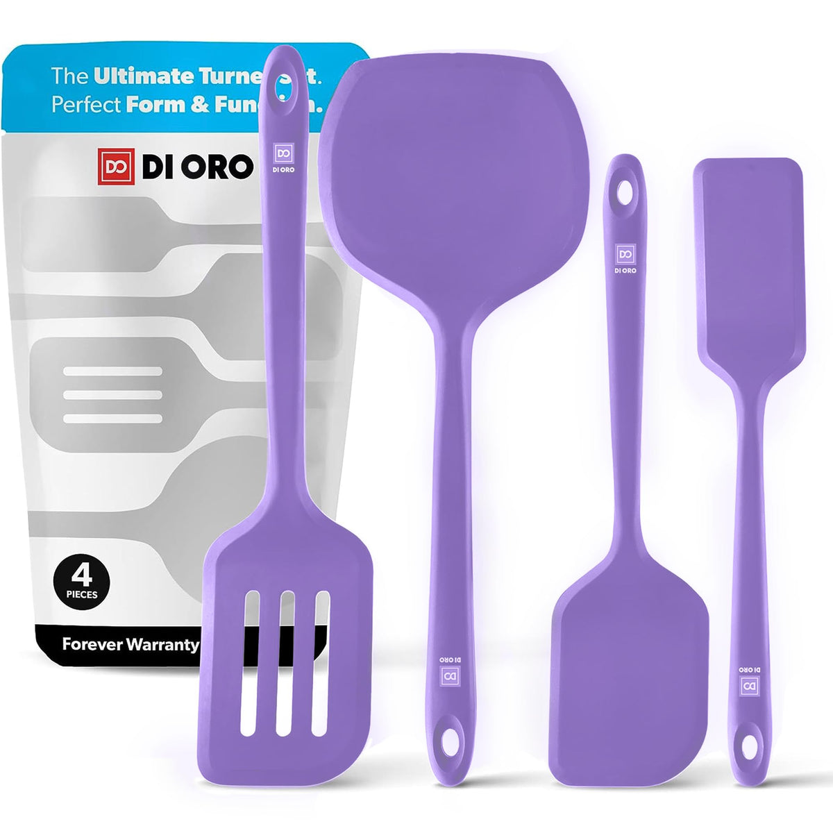 DI ORO Silicone Turner Spatula Set - 600F Heat Resistant, 4-Pc Red