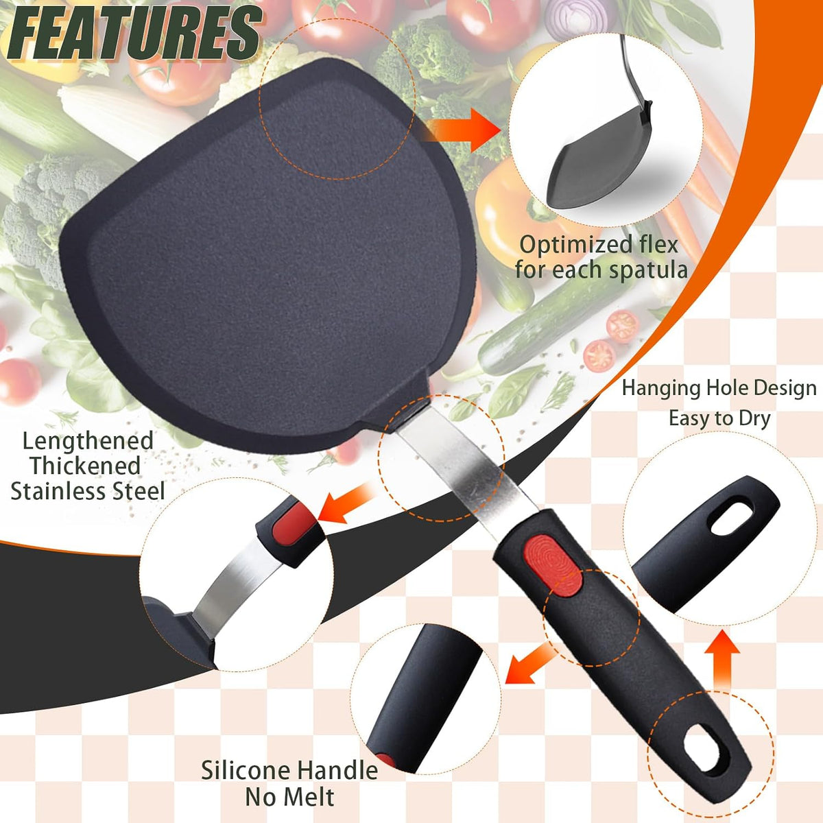 TOTDTDA 3-Pack Large Silicone Spatula Turners for Nonstick Cookware