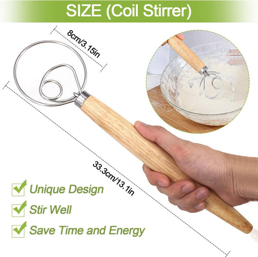 3PCS Stainless Steel Danish Dough Mixing, Kalolary Whisk Mix Tool (3 Sizes)