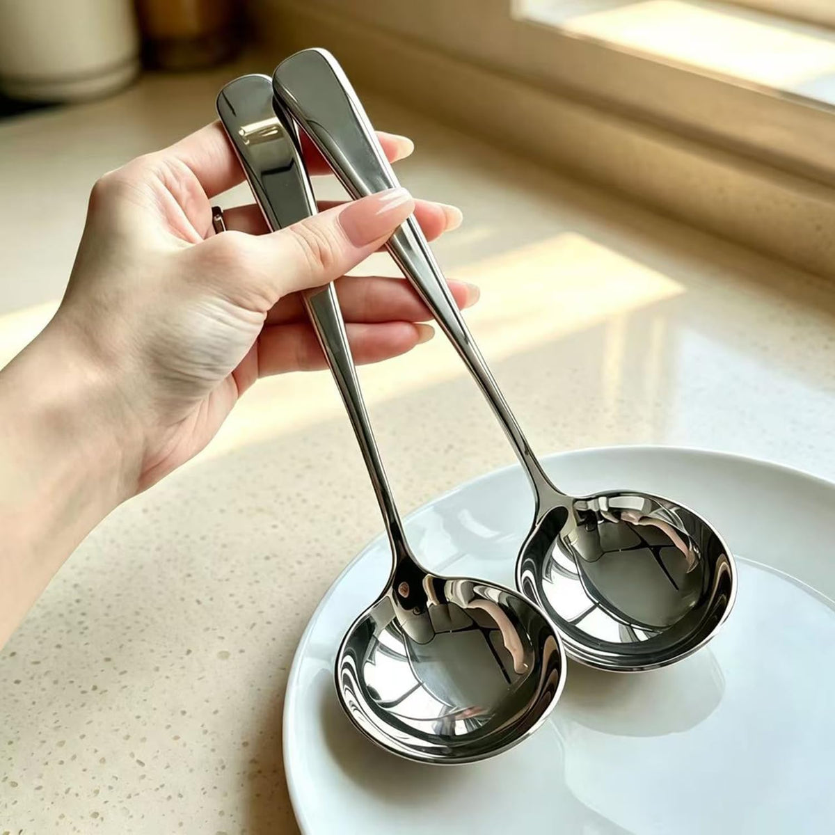 Small Ladle, 304 Stainless Steel Small Gravy Soup Serving Ladle for Sauces or Serving Soup Spoon, Silver (2 pack)