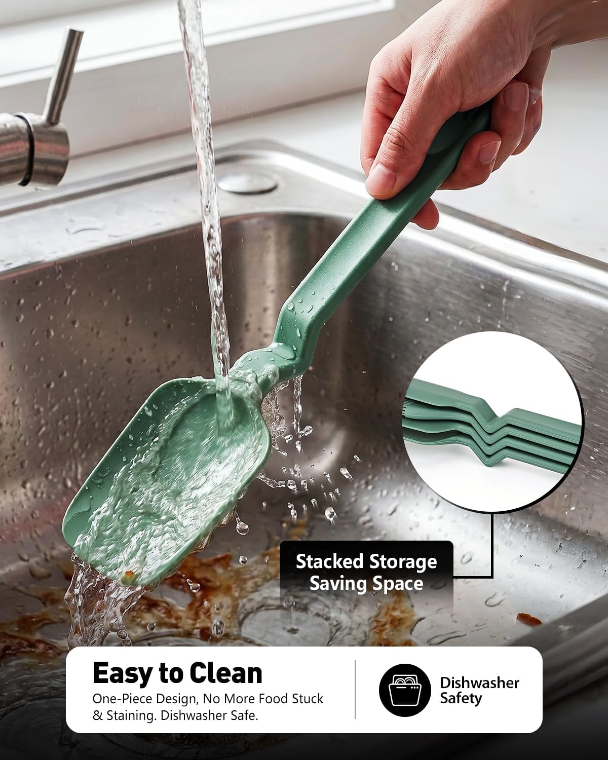 4Pcs Silicone Spatula Set, V-Hover, Non-Scratch, 450°F Heat Resistant