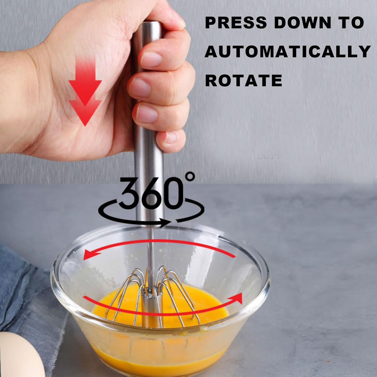 2PCS Semi Automatic Whisk Stainless Steel Semi-Automatic Egg Whisk for Home
