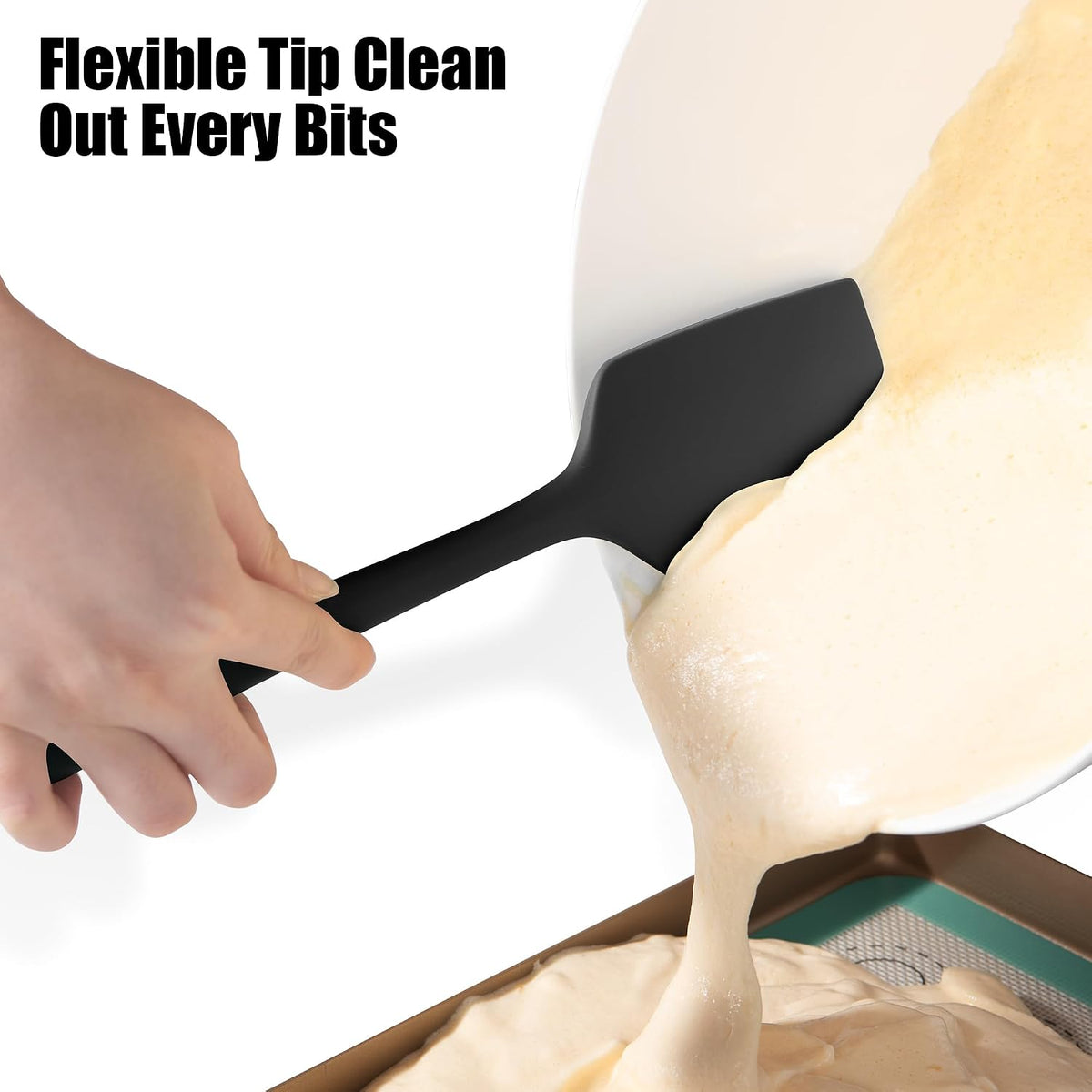 Doosu 600°F Heat Resistant Silicone Spatula Scrapers (Set of 3, Black)