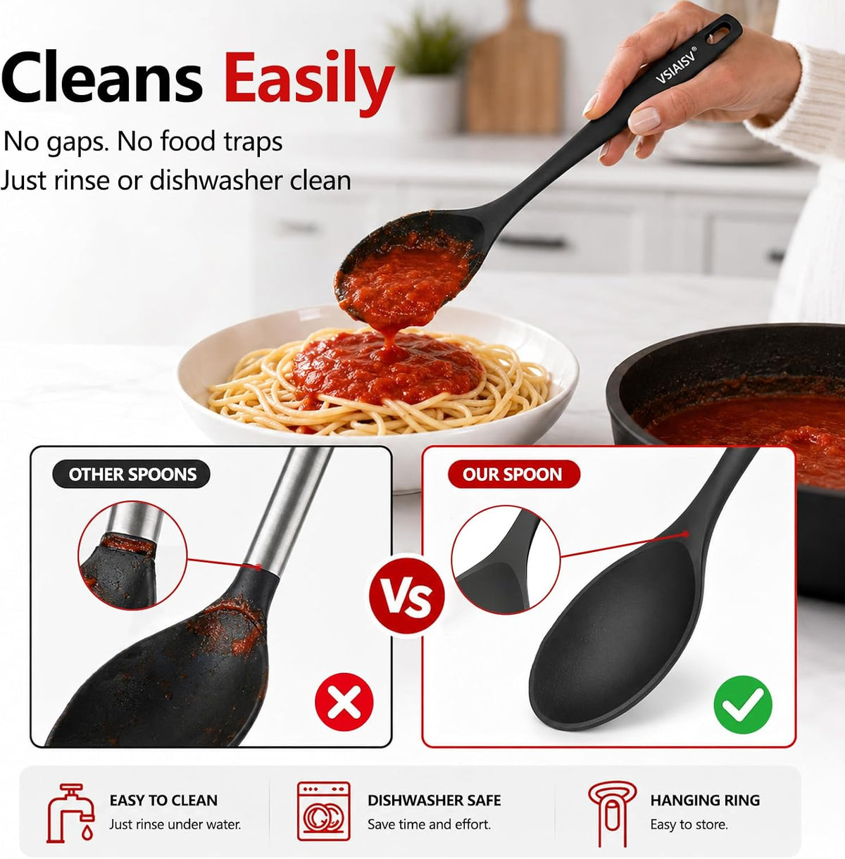 Silicone Spatula Turner Set of 5 for Nonstick Cookware, BPA Free