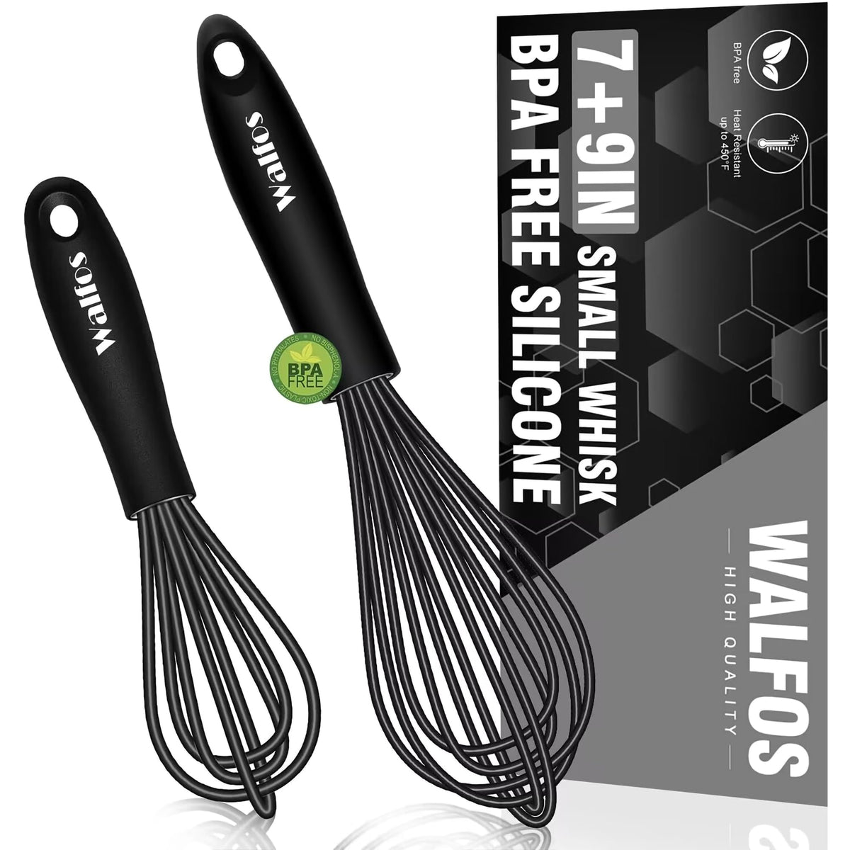 Walfos Mini Whisk,Non-Rust Whisk,304 Stainless steel Small Whisks.Heat Resistant 450℉.6+8Inch Tiny whisks Nice for Whisking, Blending Ingredients, Beating, Mixing Sauces (Silver)