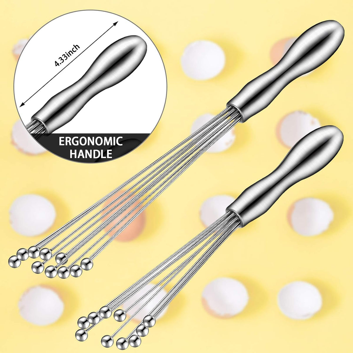 Patelai 2 Pcs Ball Whisks for Cooking Stainless Steel, 10,12 Inch