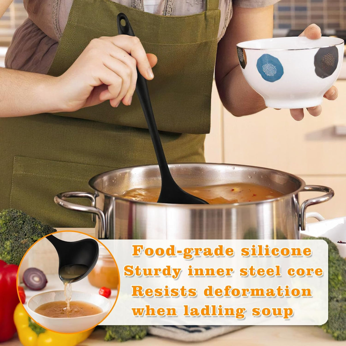 Premium Silicone Ladle Set: Nonstick Heat Resistant Kitchen Spoon 2-Pack