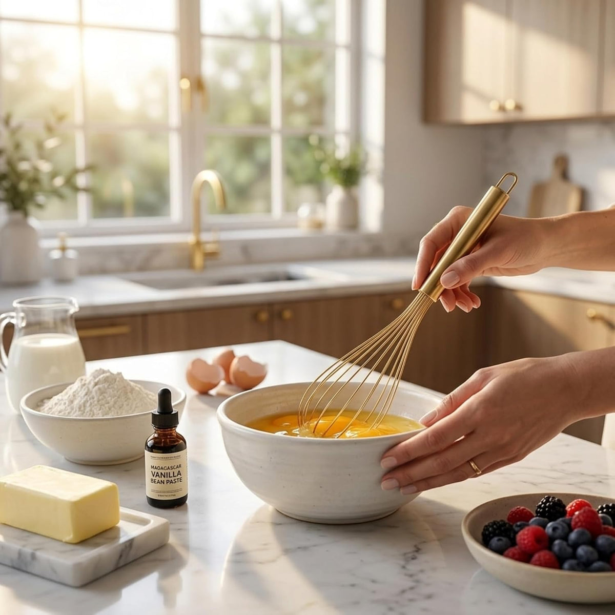 Angel's Peel Lounge Stainless Steel Egg Whisk with Titanium Gold Plating - Ecofriendly Manual Egg Beater, Milk Frother, wire whisk, Hand Blender, Cake Tool and kitchen Gadget – Gold