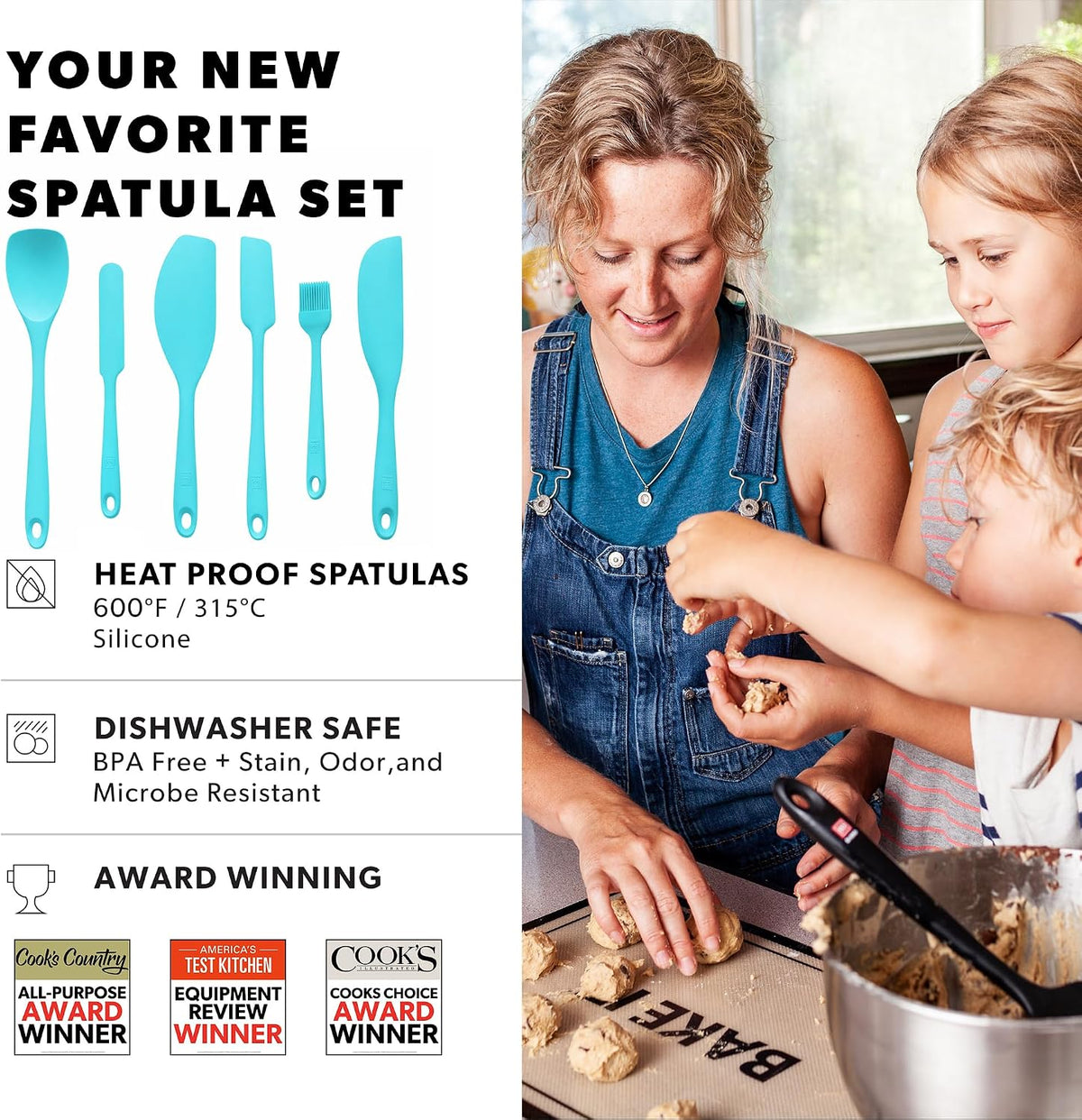 DI ORO Silicone Spatula Set - 600F Heat Resistant, 6-Pc Teal