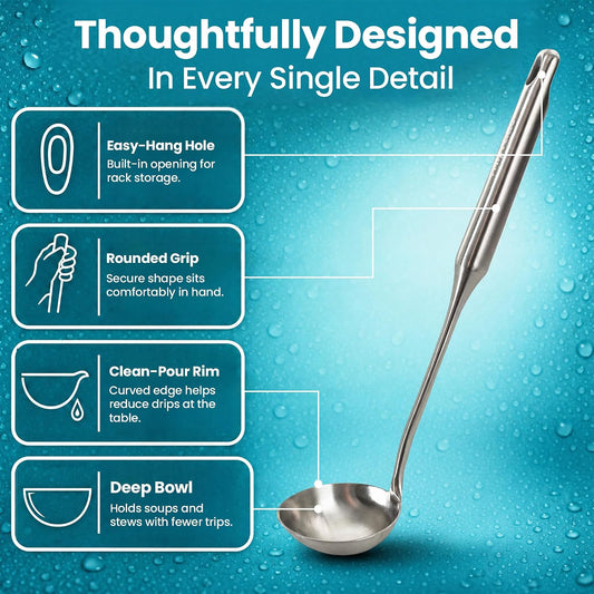 Millvado Soup Ladle Stainless Steel, Serving & Cooking - 15 In. Utensil