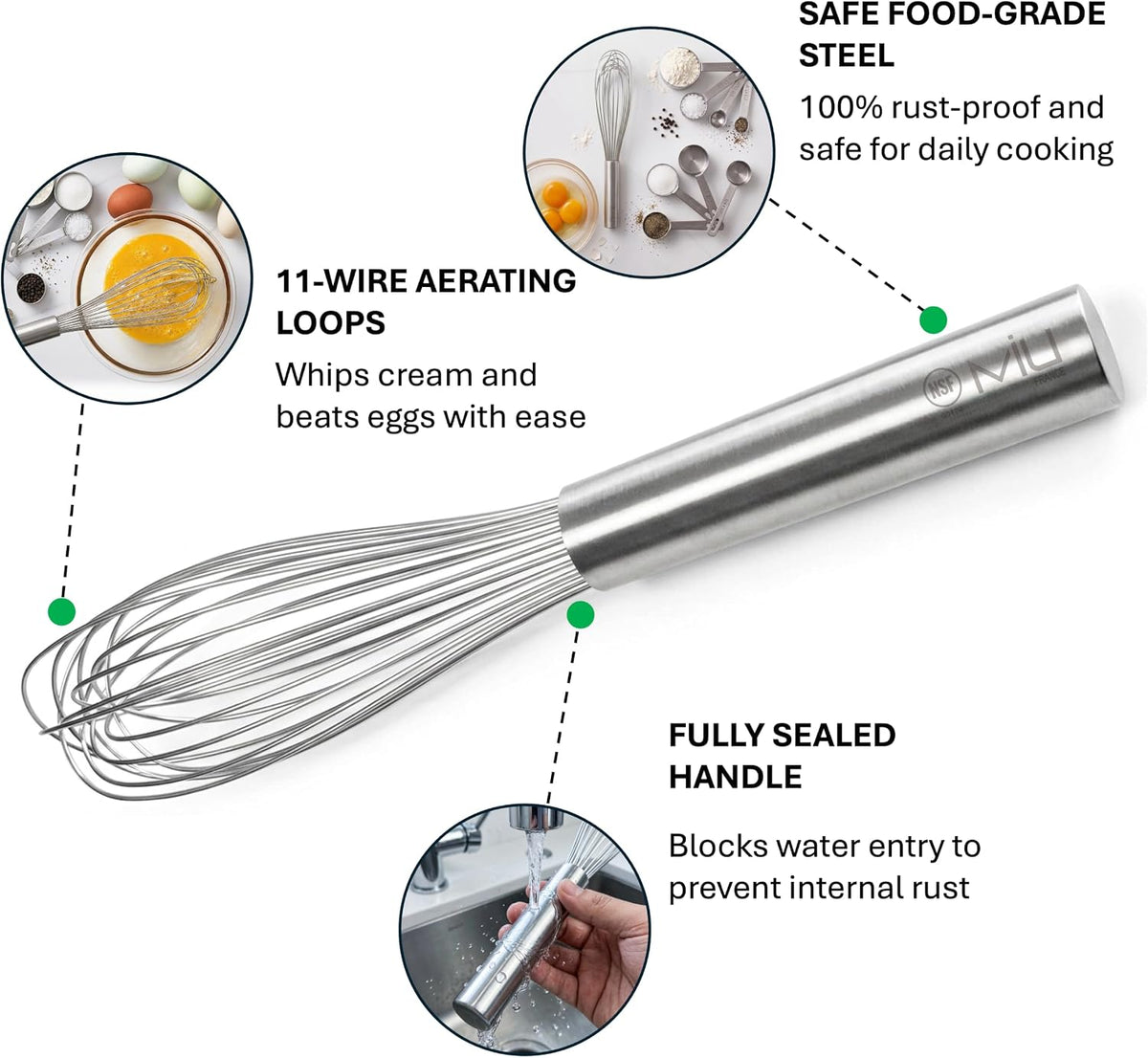 WALLFARM Balloon Whisk for Cooking, 11 Inch Stainless Steel