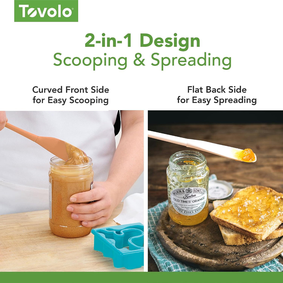 Tovolo Flex-Core Silicone Jar Scraper 11 Inch Spatula, Oyster Gray